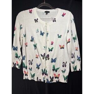 Talbots Petites Sweater Women’s Size M White Button Up Butterfly Cardigan